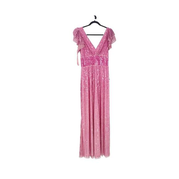 Mac Duggal Embellished Flutter Cap Sleeve a Line Gown Dress Pink Size 8 NWT - Picture 8 of 12